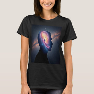 Silhouette einer Frau vor einer kosmischen Galaxie T-Shirt