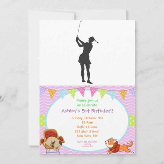 Silhouette einer Golfspielerin Einladung (Vorderseite)