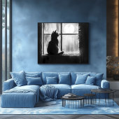 Silhouette einer Katze durch das Fenster im Mondli Poster