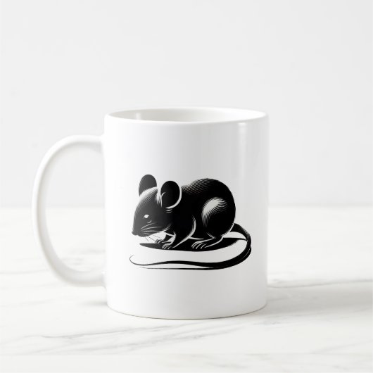 Silhouette einer neugierigen Ratte. Kaffeetasse (Links)