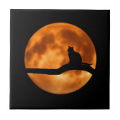 Silhouette einer schwarzen Katze in einem Baum Fliese (Vorderseite)