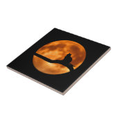 Silhouette einer schwarzen Katze in einem Baum Fliese (Seite)