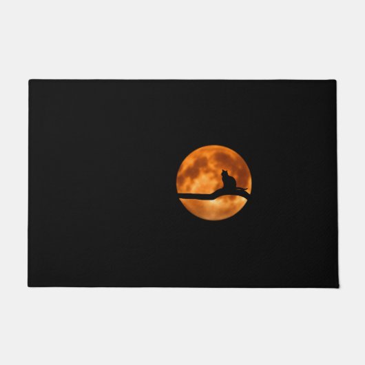 Silhouette einer schwarzen Katze in einem Baum Fußmatte (Vorderseite)