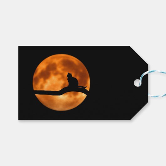 Silhouette einer schwarzen Katze in einem Baum Geschenkanhänger (Vorderseite (Horizontal))