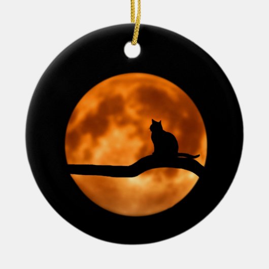 Silhouette einer schwarzen Katze in einem Baum Keramik Ornament (Vorne)