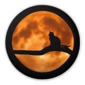 Silhouette einer schwarzen Katze in einem Baum Keramikknauf (Vorderseite)