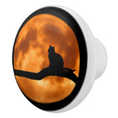 Silhouette einer schwarzen Katze in einem Baum Keramikknauf (Rechts)