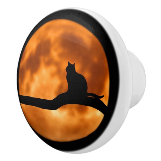 Silhouette einer schwarzen Katze in einem Baum Keramikknauf (Rechts)
