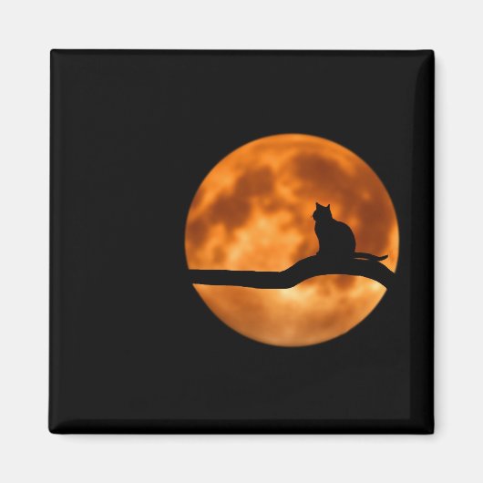 Silhouette einer schwarzen Katze in einem Baum Magnet (Vorne)