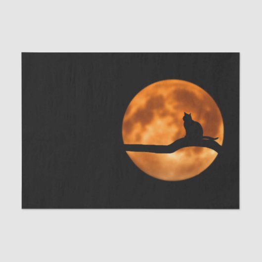 Silhouette einer schwarzen Katze in einem Baum Seidenpapier (Vorderseite)