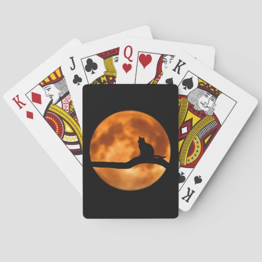 Silhouette einer schwarzen Katze in einem Baum Spielkarten (Rückseite)