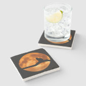 Silhouette einer schwarzen Katze in einem Baum Steinuntersetzer (Seitenansicht)