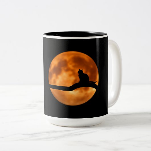 Silhouette einer schwarzen Katze in einem Baum Zweifarbige Tasse (VorderseiteRechts)