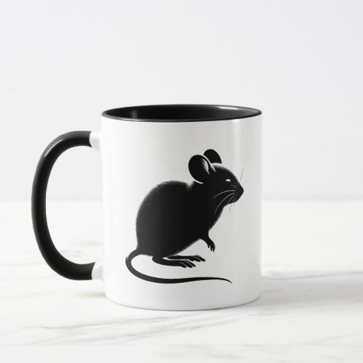 Silhouette einer schwarzen Ratte, modernes Design. Tasse (Links)