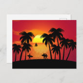 Silhouette einer tropischen Insel bei Sonnenunterg Postkarte (Vorne/Hinten)
