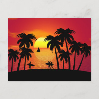 Silhouette einer tropischen Insel bei Sonnenunterg Postkarte