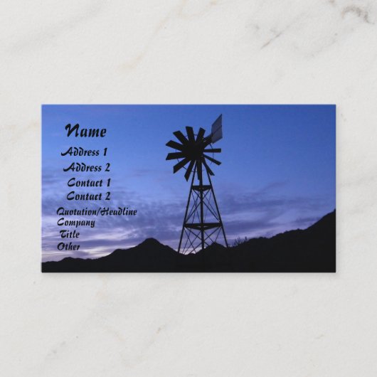 Silhouette einer Windmühle Visitenkarte (Vorderseite)