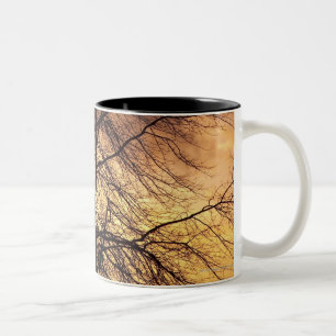 Silhouette eines Baums mit rosa und orange Himmel Zweifarbige Tasse