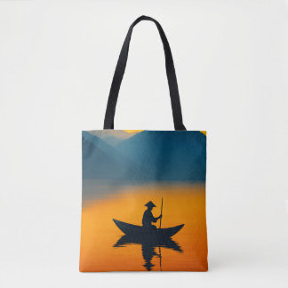 Silhouette eines Bootsmanns bei Sonnenuntergang – Tasche