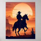 Silhouette eines Cowboy auf dem Pferd in der Wüste Poster (Vorne)