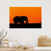Silhouette eines Elefanten bei Sonnenuntergang Poster (Küche)