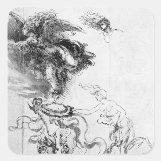 Silhouette eines Engels Quadratischer Aufkleber (Vorderseite)