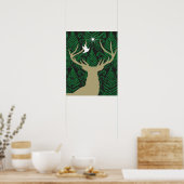 Silhouette eines Hirsches, einer Taube und eines S Poster (Küche)