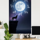Silhouette eines Huskyheulens auf einer Klippe Poster (Heimbüro)