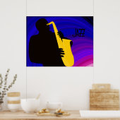 Silhouette eines Jazzspielers, blau & lila Poster (Küche)