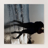 Silhouette eines jungen romantischen Ehepaares küs Puzzle (Horizontal)