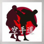Silhouette eines Karate-Kampfes. Hintergrund der r Poster (Vorne)