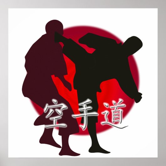 Silhouette eines Karate-Kampfes. Hintergrund der r Poster (Vorne)