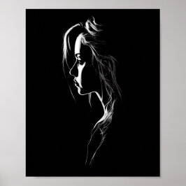 Silhouette eines Mädchens mit Licht und Schatten Poster