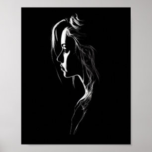 Silhouette eines Mädchens mit Licht und Schatten Poster