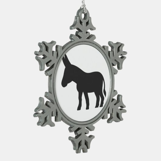 Silhouette eines Maultiers Schneeflocken Zinn-Ornament (Links)
