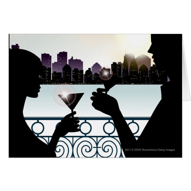 Silhouette eines Paares, das Martini-Gläser röstet (Vorderseite (Horizontal))