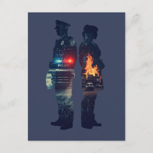 Silhouette eines Polizisten und einer Krankenschwe Postkarte