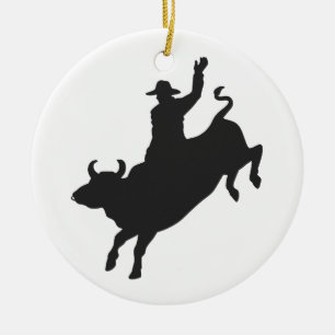 Silhouette eines Rodeo-Bullenritts Keramik Ornament