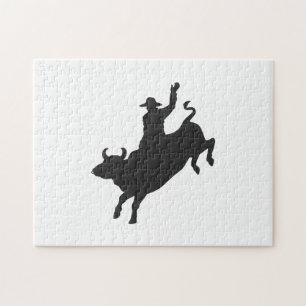 Silhouette eines Rodeo-Bullenritts Puzzle