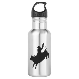 Silhouette eines Rodeo-Stierritts Edelstahlflasche