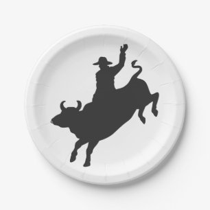 Silhouette eines Rodeo-Stierritts Pappteller