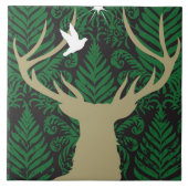 Silhouette eines Rotwilds, der Taube und des Fliese (Vorderseite)