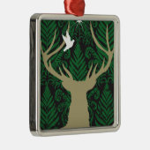 Silhouette eines Rotwilds, der Taube und des Silbernes Ornament (Rechts)