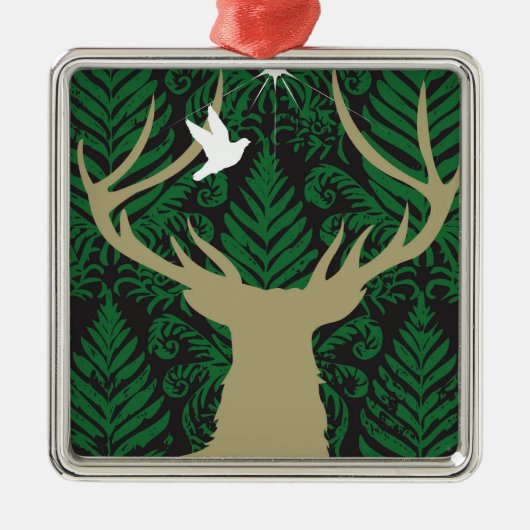 Silhouette eines Rotwilds, der Taube und des Silbernes Ornament (Vorne)