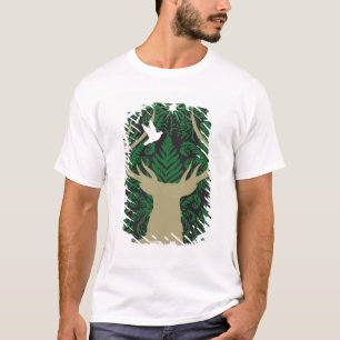 Silhouette eines Rotwilds, der Taube und des T-Shirt