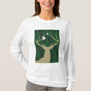 Silhouette eines Rotwilds, der Taube und des T-Shirt