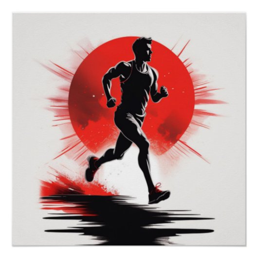 Silhouette eines Runners mit roter Sonne Poster (Vorderseite)