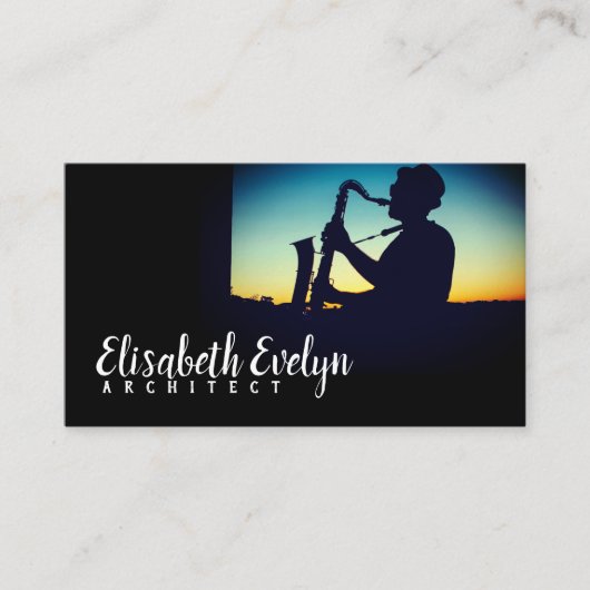 Silhouette eines Saxophon spielenden Mannes Visitenkarte (Vorderseite)