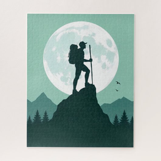 Silhouette eines Wanderers auf einem Gipfel mit Mo Puzzle (Vertikal)