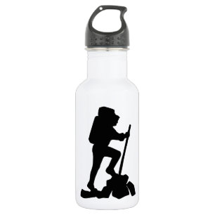 Silhouette eines Wanderers, der oben einen Berg Edelstahlflasche